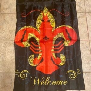 Crawfish Fleur de Lis Welcome
House Flag Large Flag 28X40
Louisiana Cajun